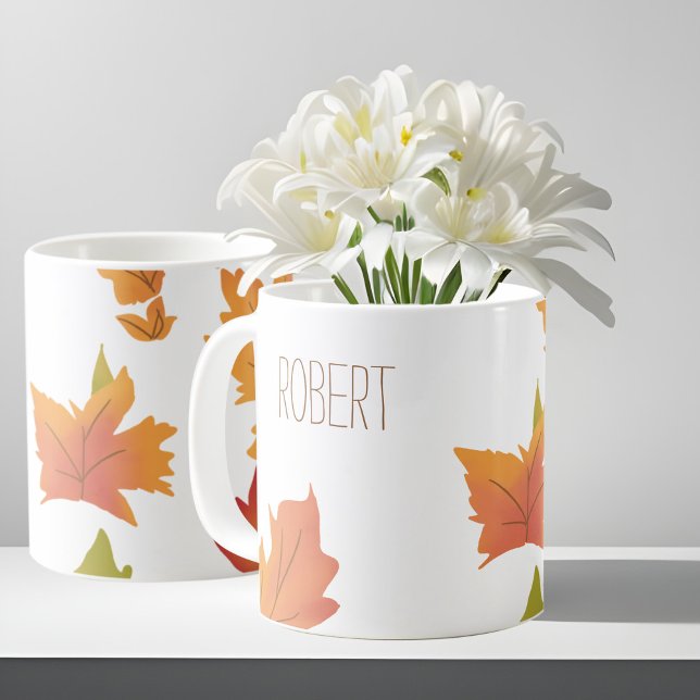 Friendsgiving Dinner Guest Name Modern Fall Leaves Coffee Mug (Creator Uploaded)