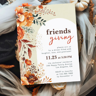 Friendsgiving dinner invitation floral white arch postcard