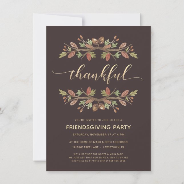 FRIENDSGIVING DINNER INVITE | THANKFUL FOLIAGE (Front)