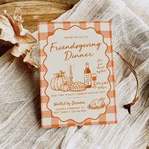 Friendsgiving Dinner Orange Gingham Invitation