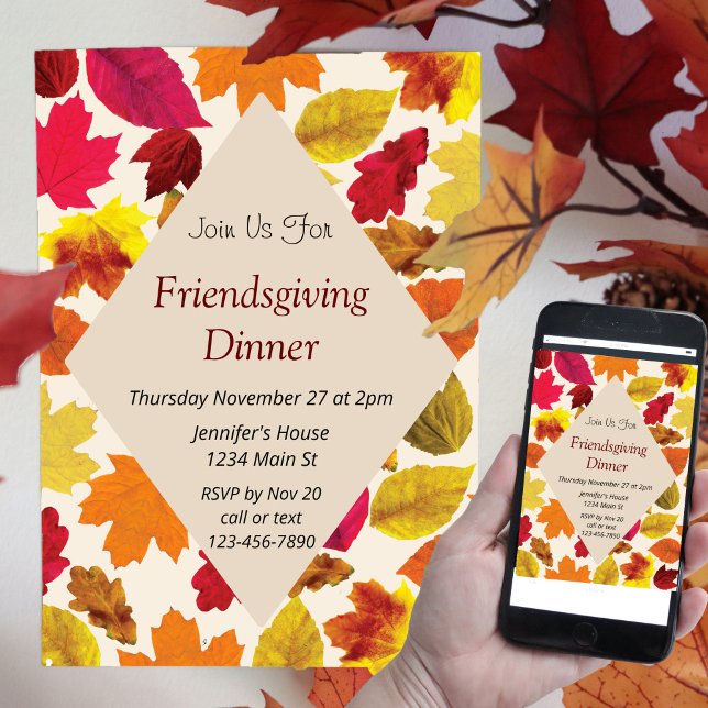 Friendsgiving Dinner Party Fall Colours Leaves Invitation (Creator Uploaded)