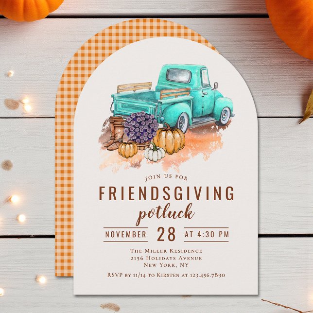 Friendsgiving Dinner Potluck Rustic Farm Truck Invitation (Creator Uploaded)