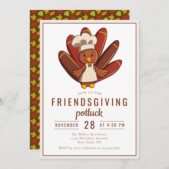 Friendsgiving Dinner Potluck Turkey Chef Invitation (Front/Back)