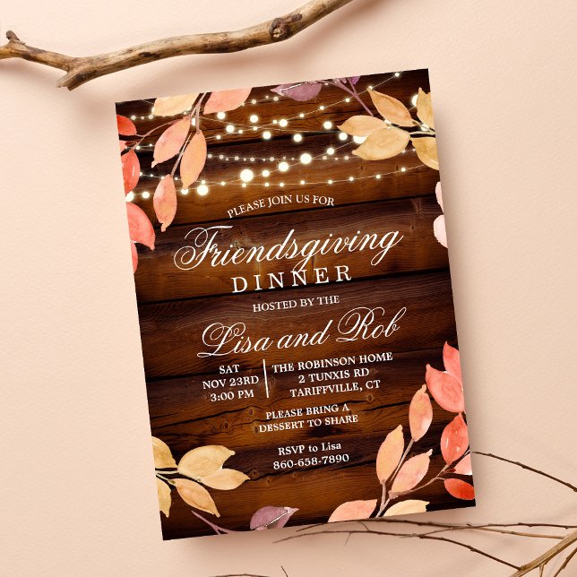 Friendsgiving Dinner Rustic Fall Leaf Invitation (Creator Uploaded)