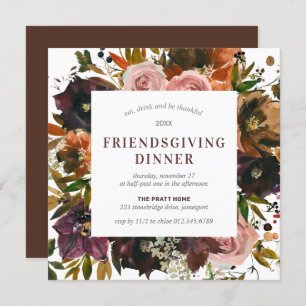 Friendsgiving Dinner Rustic Red Floral Invitation