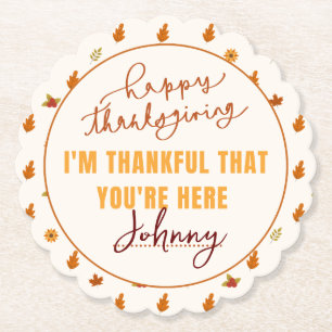 Friendsgiving Dinner Script Boho Party Tableware Paper Coaster