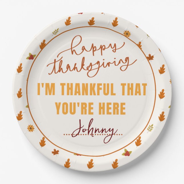 Friendsgiving Dinner Script Boho Party Tableware Paper Plate (Front)