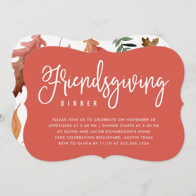 Friendsgiving Dinner | Terra Cotta Autumn Leaves Invitation (Front/Back)