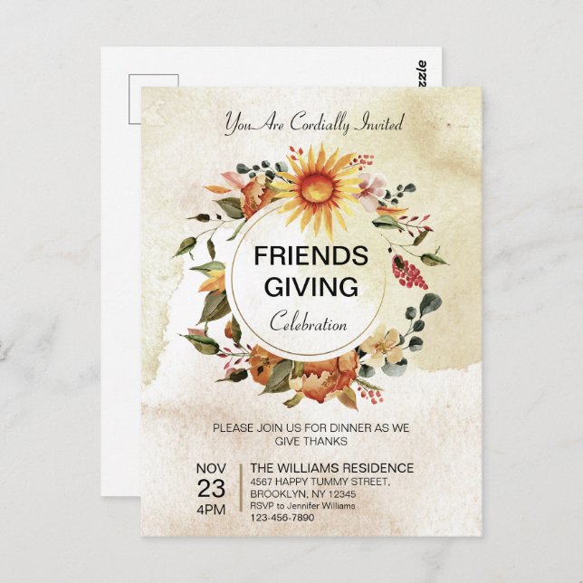 Friendsgiving Dinner Thanksgiving Autumn Sunflower Postcard (Front/Back)