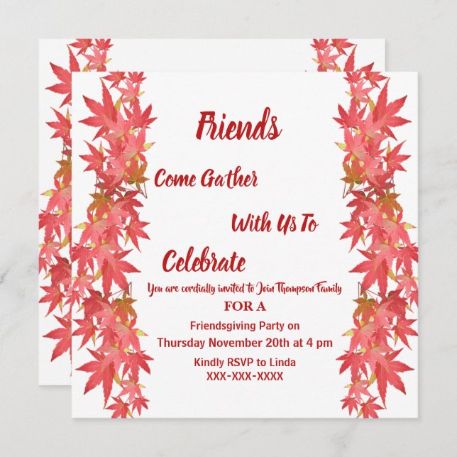  Friendsgiving Fall Autumn Maple Leaves Invitation (Front/Back)