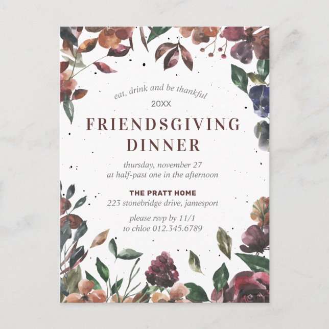 Friendsgiving Fall Leaves Postcard Invitation (Front)