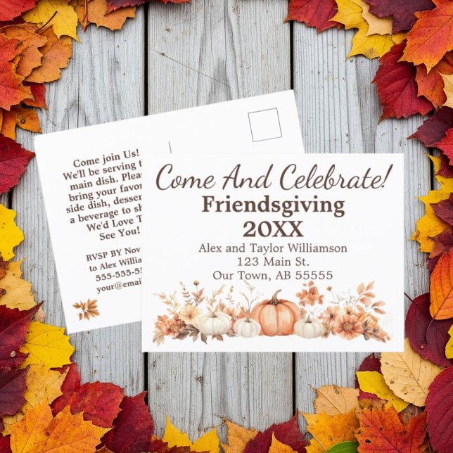 Friendsgiving Fall Thanksgiving Invite Postcard (Creator Uploaded)