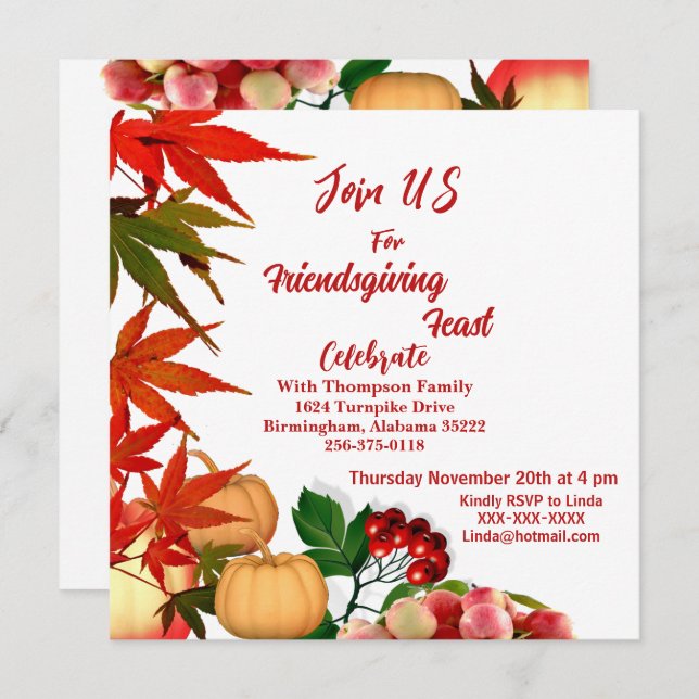 Friendsgiving Feast Fall Pumpkin Autumn Berry  Invitation (Front/Back)