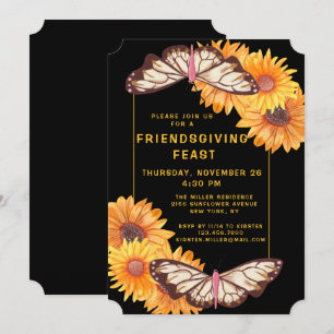 Friendsgiving Feast Sunflowers and Butterflies Invitation