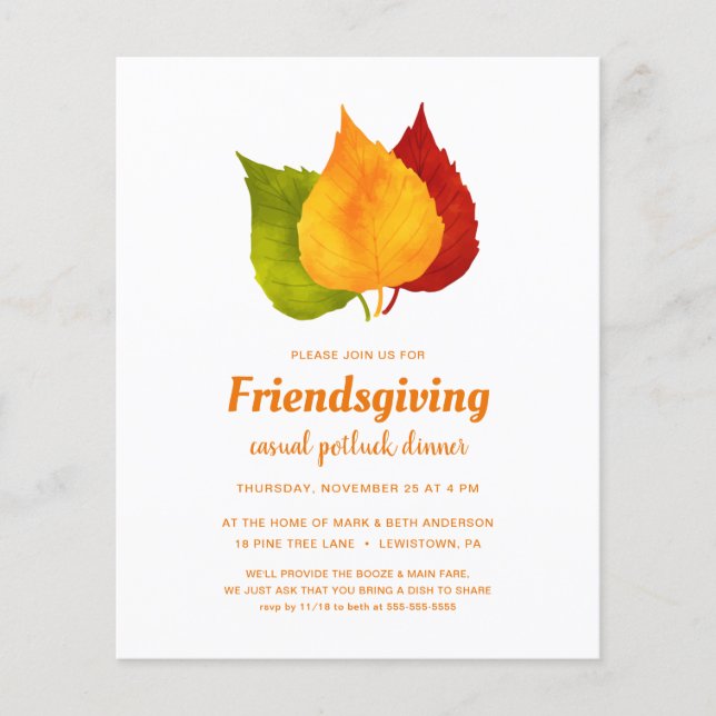 FRIENDSGIVING FESTIVE FALL LEAVES BUDGET INVITE (Front)