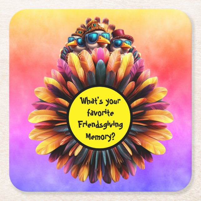 Friendsgiving Funky Thanksgiving Square Paper Coaster (Front)