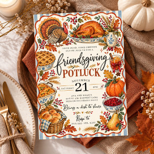 Friendsgiving Hand Drawn Thanksgiving Dinner Fall Invitation