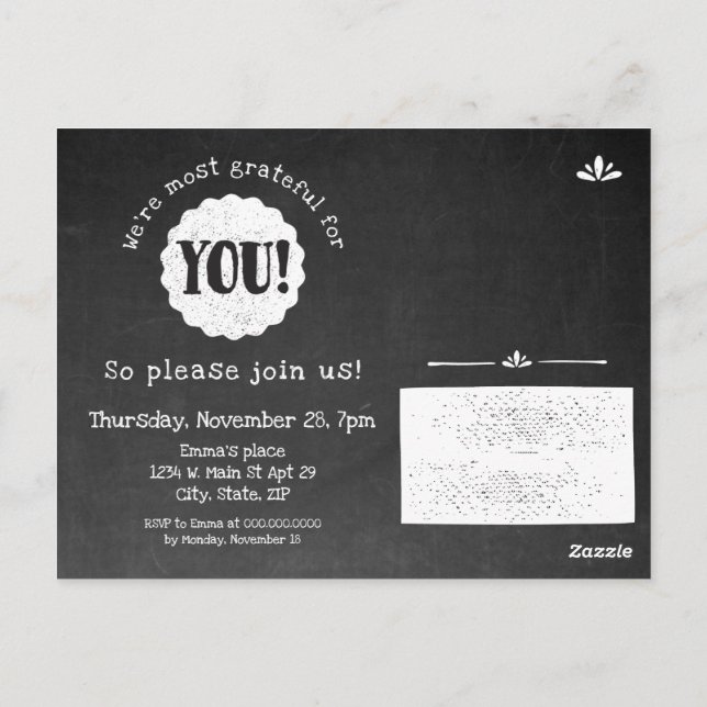 Friendsgiving | Invitation | Postcard | Chalkboard (Back)