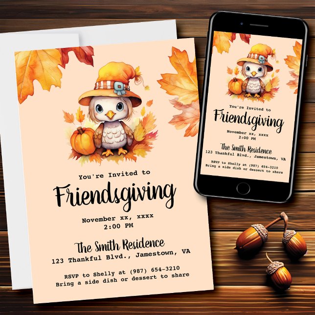 Friendsgiving Little Turkey Pumpkin Watercolor Invitation (Creator Uploaded)