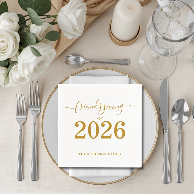 Friendsgiving of 2026 Gold Script thanksgiving Napkin (Creator Uploaded)
