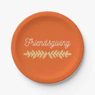 Friendsgiving Orange with White & Gold Paper Plate