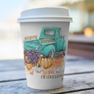 Friendsgiving Personalised Rustic Farm Truck Paper Cups
