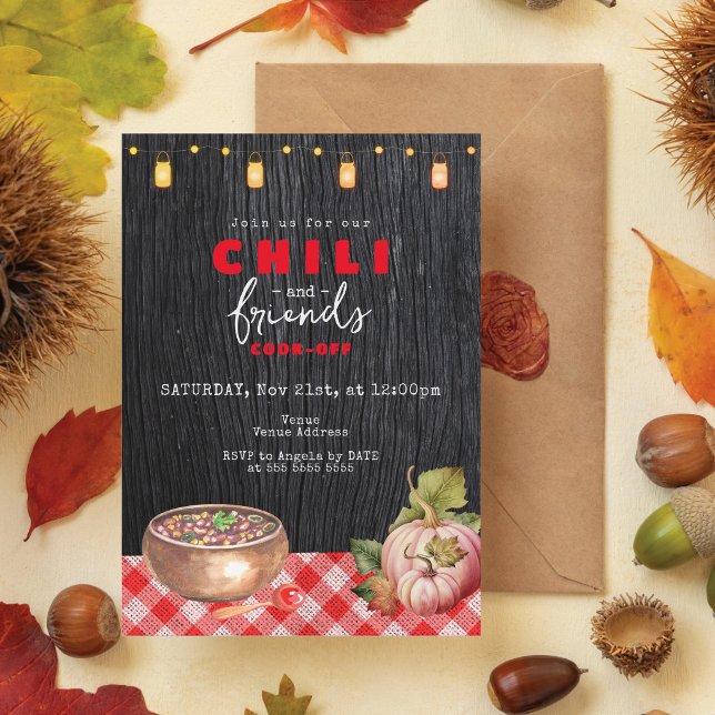Friendsgiving Potluck Chilli Cook Off Thanksgiving Invitation (Friendsgiving Community Charity Family Fall Potluck Chili Soup Cook Off Autumn Thanksgiving)