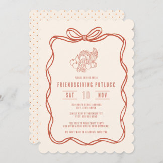 Friendsgiving Potluck Dinner Coquette Bow Invitation