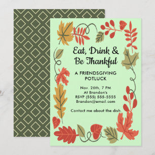 Friendsgiving Potluck Green Thanksgiving Invite