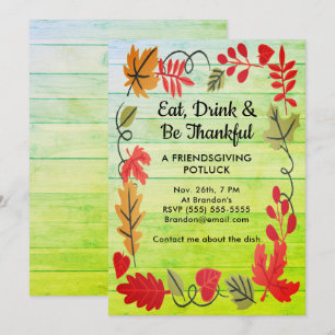 Friendsgiving Potluck Green Wood Design Invite