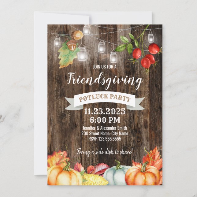 Friendsgiving potluck party invitation (Front)