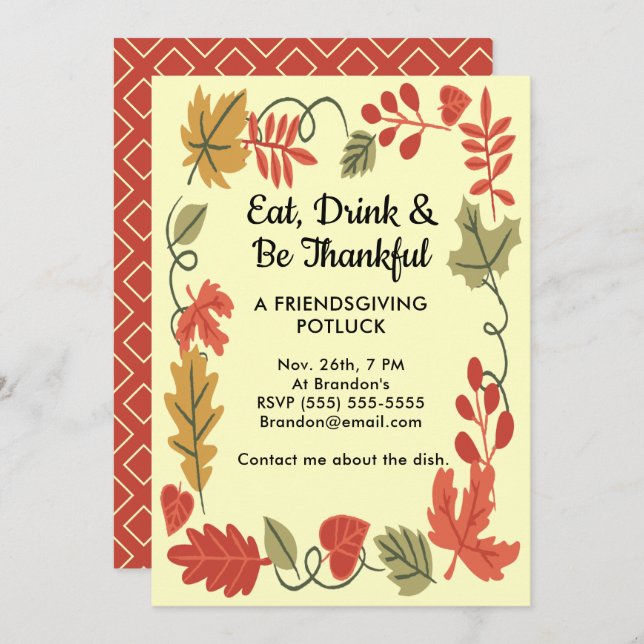 Friendsgiving Potluck Yellow Thanksgiving Invite (Front/Back)