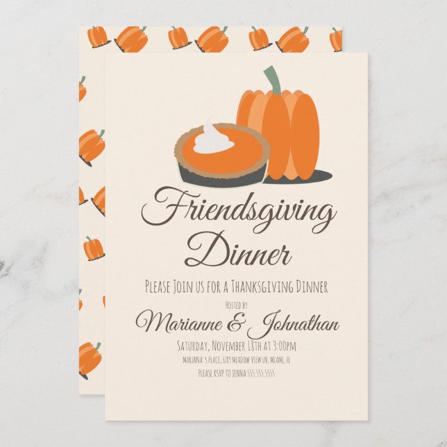 Friendsgiving Pumpkin Pie Muted Thanksgiving Invitation (Front/Back)