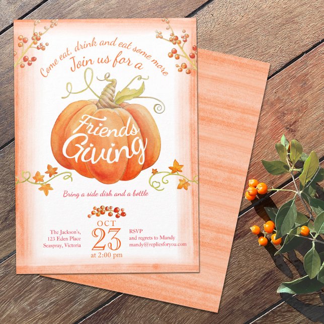 Friendsgiving pumpkin watercolor art invitations (Creator Uploaded)
