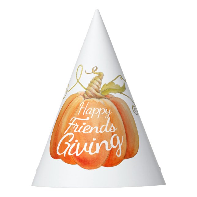 Friendsgiving pumpkin watercolor art party hat (Front)