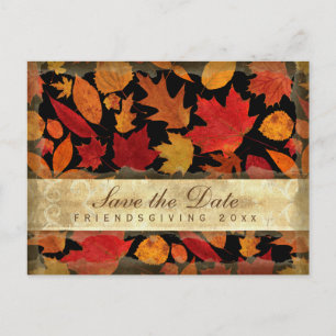 Friendsgiving Save the Date Autumn Leaves Black Invitation Postcard