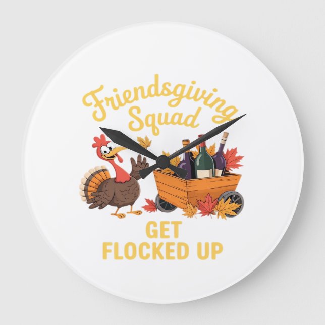 Friendsgiving Squad Get Flocked Up Oversized T-Shi Large Clock (Front)