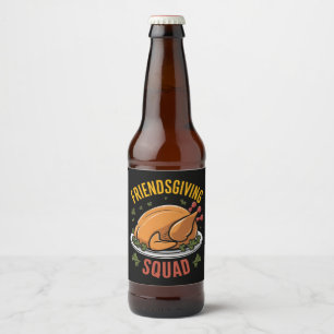 Friendsgiving Squad Turkey Dinner Gift Matching Beer Bottle Label