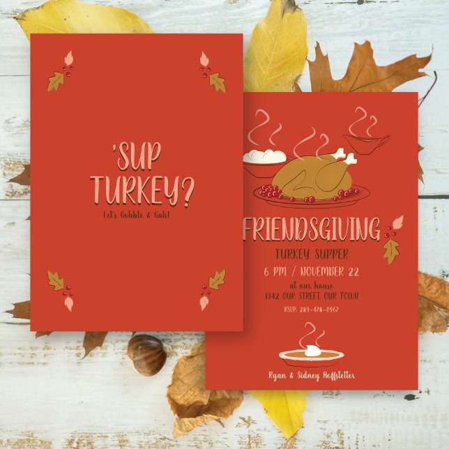 Friendsgiving Supper | Red & Gold  Invitation (Creator Uploaded)