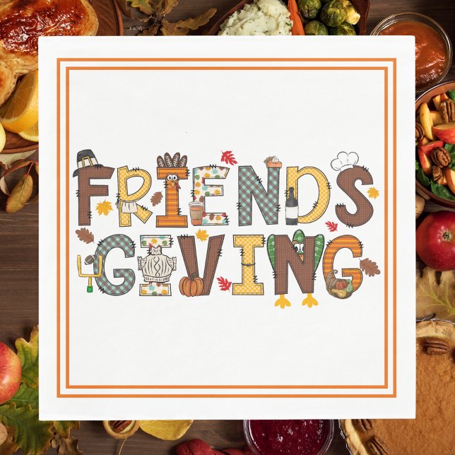 Friendsgiving Thangsgiving Themed Orange Border Napkin (Creator Uploaded)