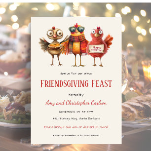 Friendsgiving Thanksgiving Cute Turkey Invitation