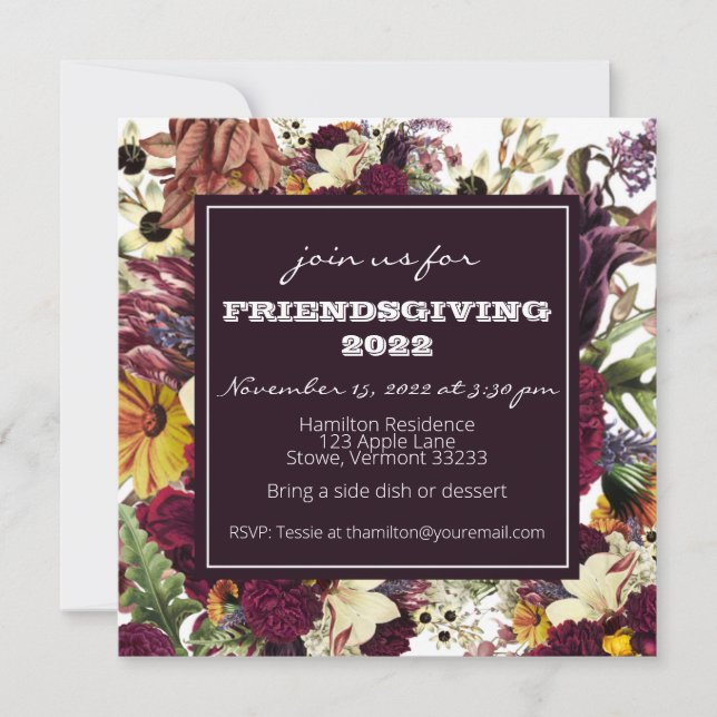Friendsgiving Thanksgiving Dinner Autumn Florals Invitation (Front)