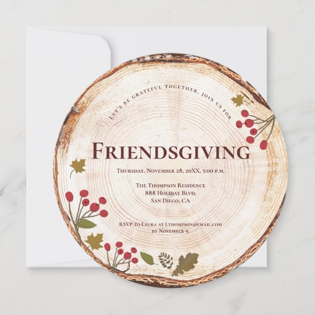 Friendsgiving Thanksgiving Dinner Rustic wood Invitation (Front)
