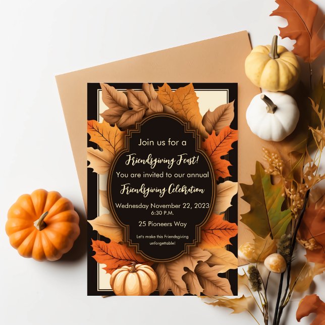 Friendsgiving Thanksgiving Fall Leaves Rustic  Invitation (Creator Uploaded)