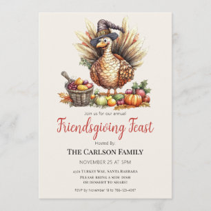 Friendsgiving Thanksgiving Feast Turkey Pilgrim Invitation