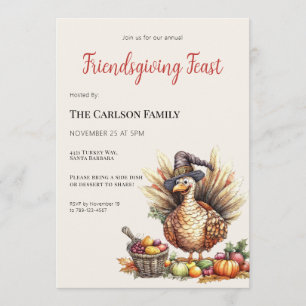 Friendsgiving Thanksgiving Feast Turkey Pilgrim Invitation