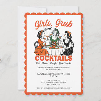 Friendsgiving Thanksgiving Girl Friends Fun Retro Invitation