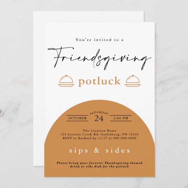 Friendsgiving Thanksgiving Modern Potluck Dinner Invitation (Front/Back)