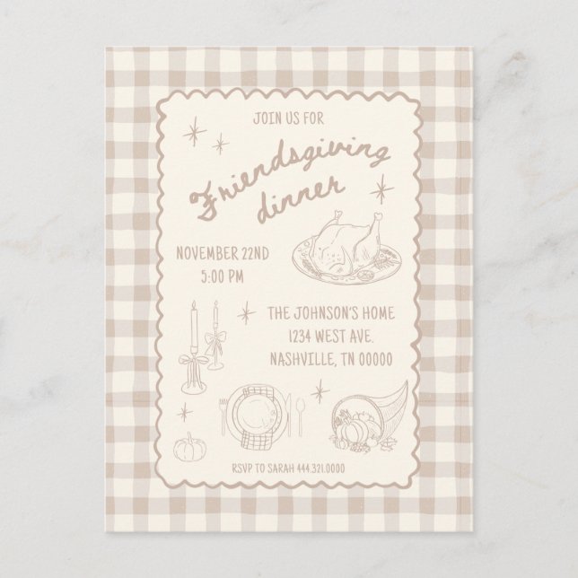 Friendsgiving Thanksgiving Neutral Aesthetic Postcard (Front)
