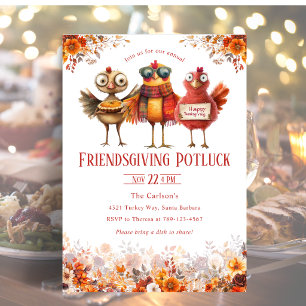 Friendsgiving Thanksgiving Potluck Cute Turkey Invitation